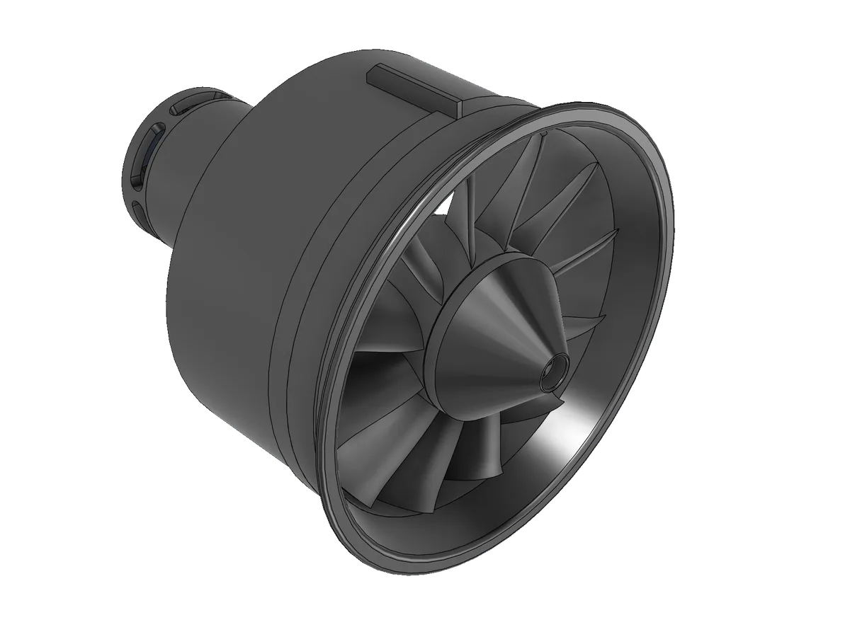 Electric ducted fan render, outside view: the flared duct with the rotor blades and nose cone inside