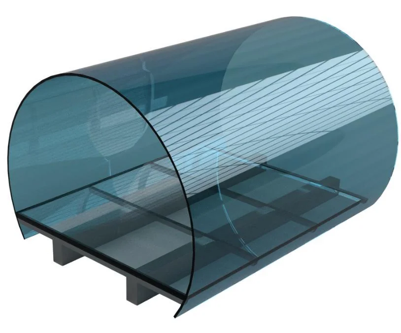 3D concept of the overpass deck: a translucent curved canopy over a slab carried by crossbeams and two girders