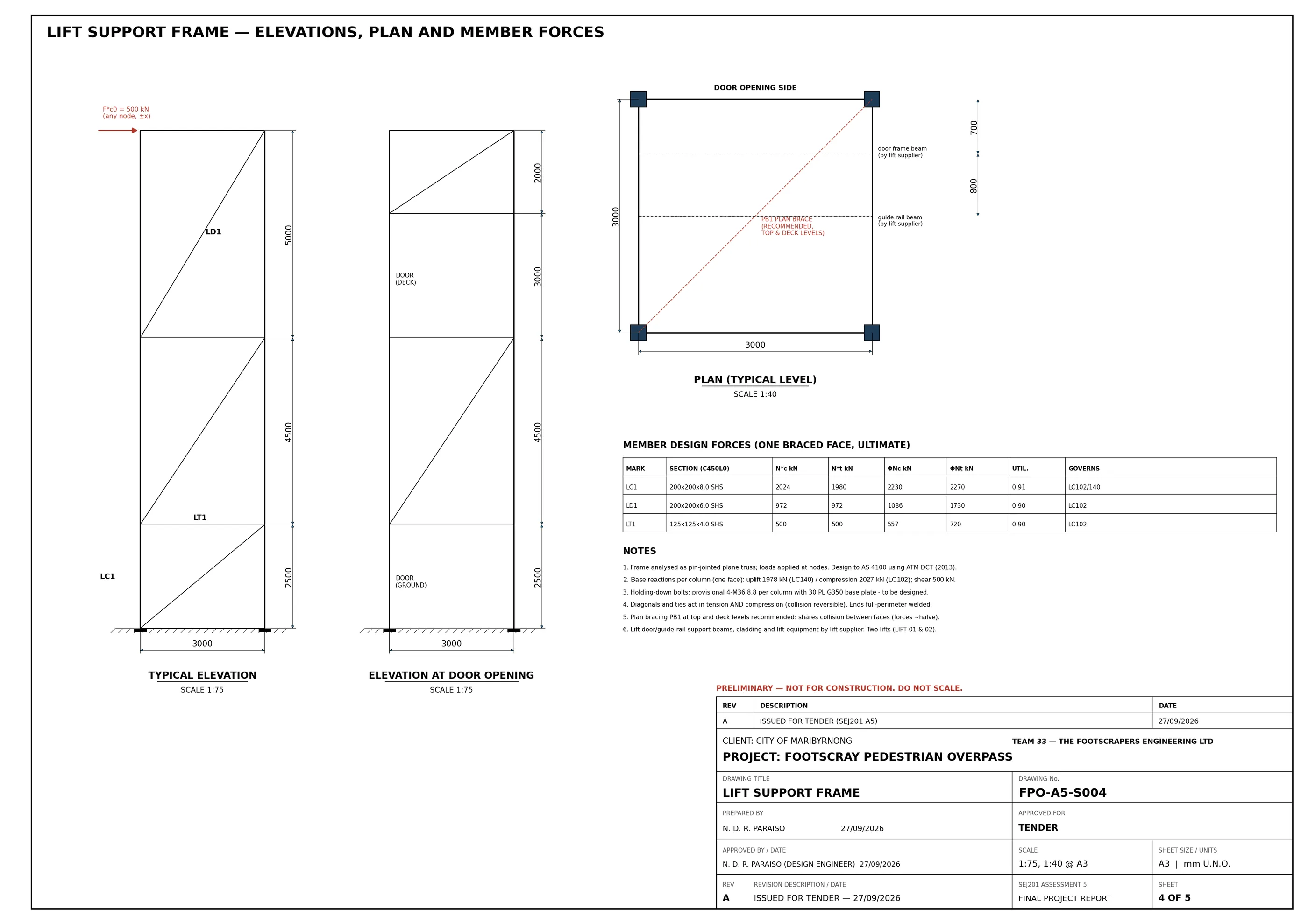 Tender drawing S004 — Lift support frame
