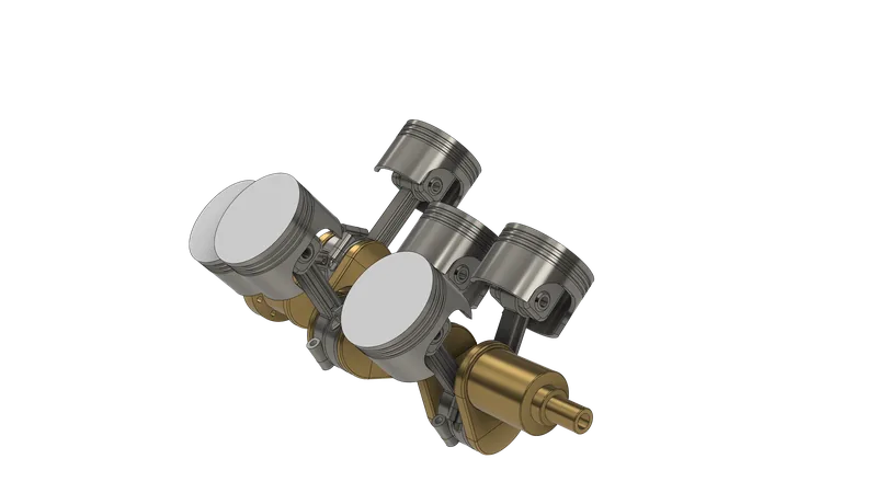 Six pistons and connecting rods on the crankshaft, with the rods paired side by side on each crankpin